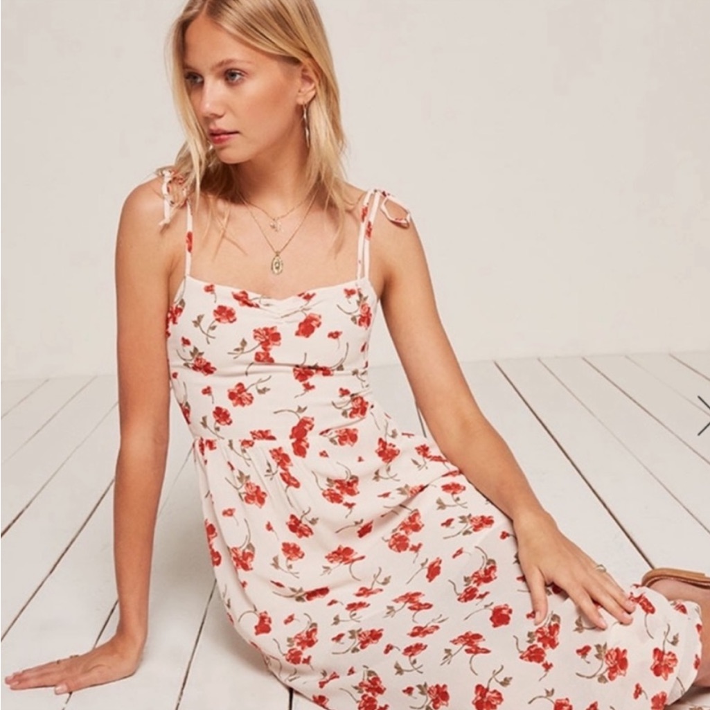 Reformation Sylvia Jubilee Red White Beige Flower Viscose Maxi Dress Medium